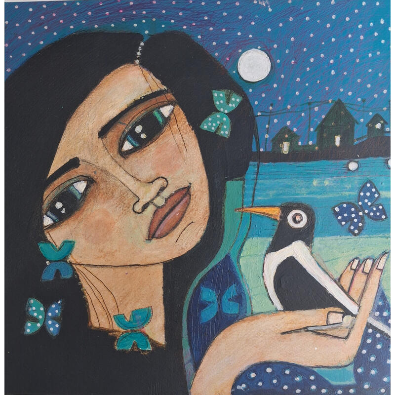 Gemälde Reino azul von Arias Parera Almudena | Gemälde Naive Kunst Acryl Collage