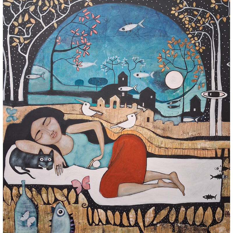 Painting El sueño de Casandra by Arias Parera Almudena | Painting Naive art Acrylic Gluing