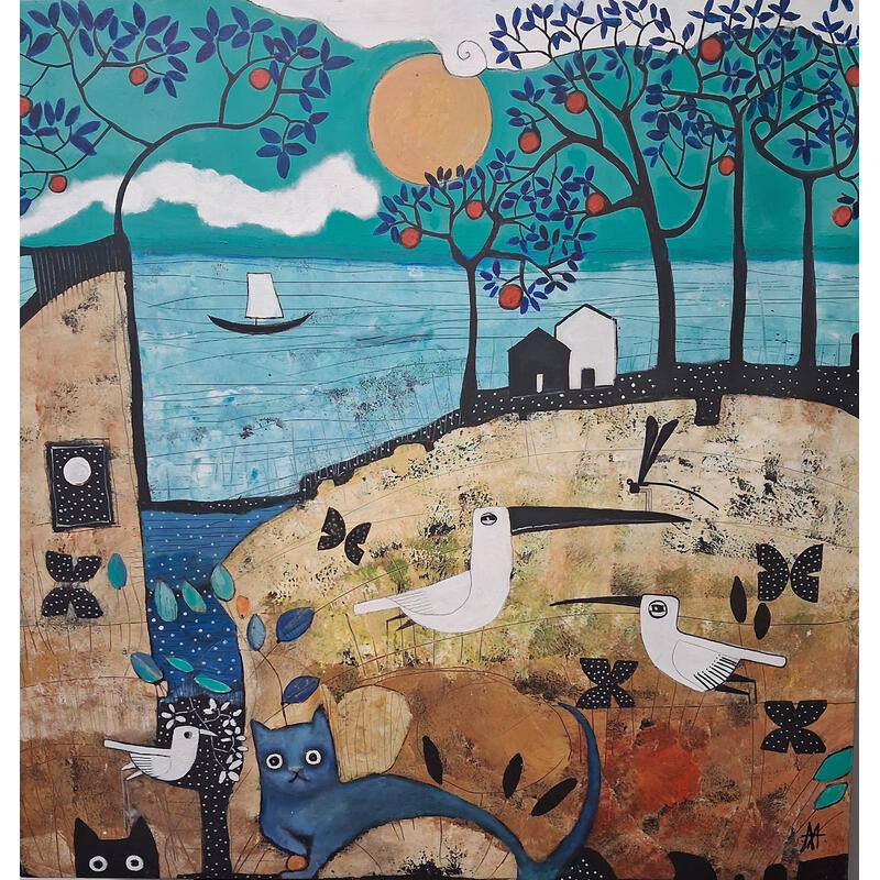 Painting Viaje al paraíso by Arias Parera Almudena | Painting Naive art Acrylic Gluing
