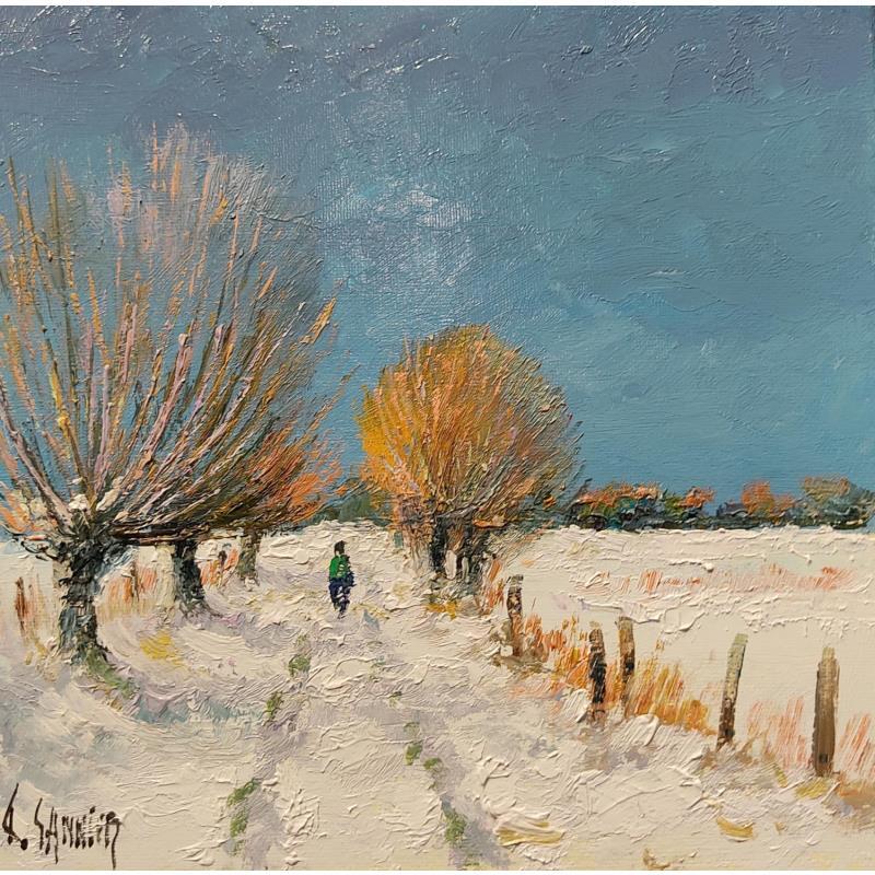 Pintura Sous la neige en Picardie por Sannier Daniel | Pintura Impressionism Paisajes Aceite