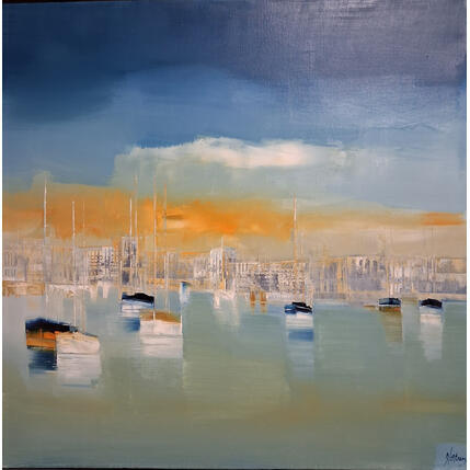 Painting Nuages oranges 2 by Héraud Alain | Painting Figurative Oil Marine