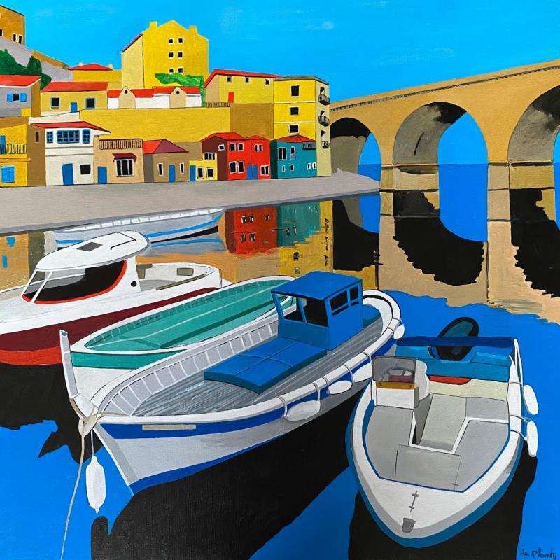 Peinture Petit Port Marseille par Du Planty Anne | Tableau Figuratif Marine Architecture Acrylique