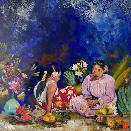 Painting Voyage  by Romanelli Karine | Painting Figurative Acrylic, Gluing, Gold leaf, Paper, Pastel, Posca Landscapes, Life style, Portrait