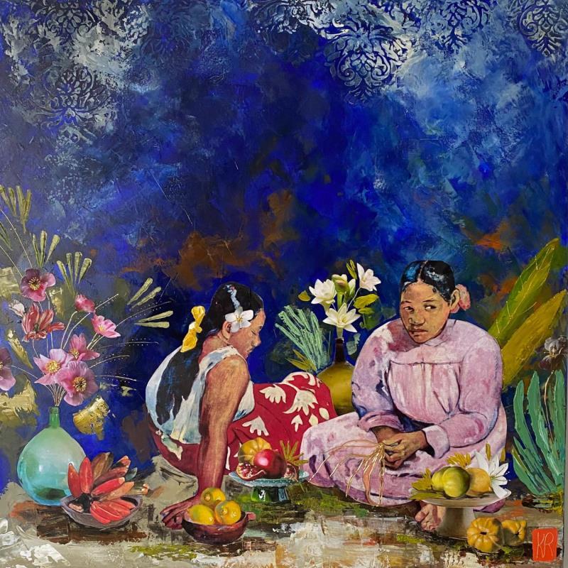 Painting Voyage  by Romanelli Karine | Painting Figurative Portrait Landscapes Life style Acrylic Gluing Posca Pastel Gold leaf Paper