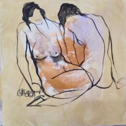 Painting Jaune soleil by Chaperon Martine | Painting Figurative Acrylic Nude