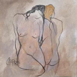 Painting Rencontre by Chaperon Martine | Painting Figurative Acrylic Nude