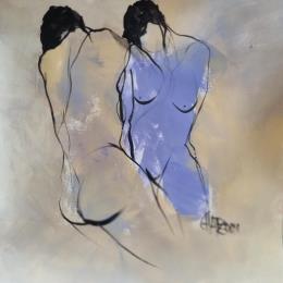 Painting Tendresse IV by Chaperon Martine | Painting Figurative Acrylic Nude
