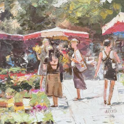 Peinture Le marché aux fleurs  par Arkady | Tableau Figuratif Huile