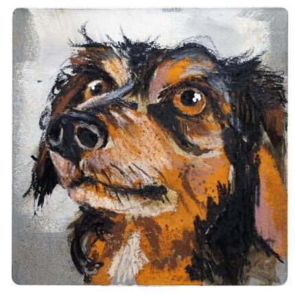 Peinture Un amour de teckel par De Géa Olivier  | Tableau Figuratif Métal Animaux