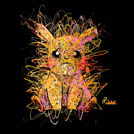 Peinture Instinct Pokemon (Pikachu No.25) par Pauline Dutel | Tableau Pop-art Pastel, Posca Icones Pop