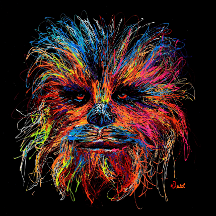 Peinture Instinct Star Wars (Chewbacca No.01) par Pauline Dutel | Tableau Pop-art Pastel, Posca Icones Pop