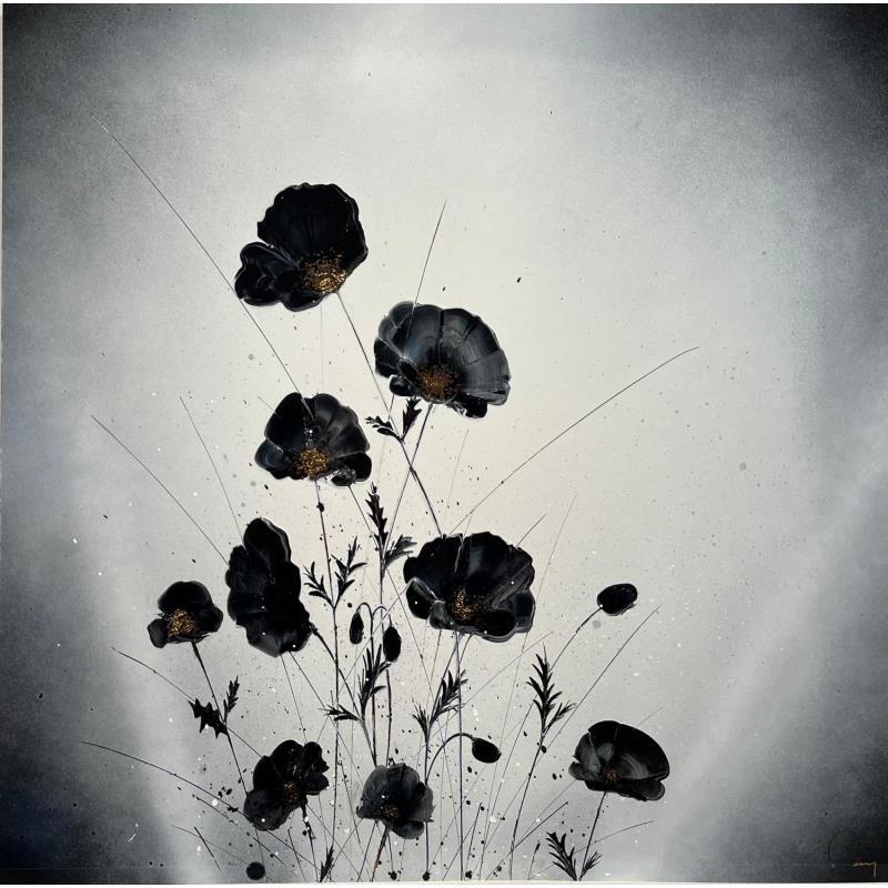 Painting Coquelicots dans le vent by Rey Julien | Painting Figurative Gold leaf