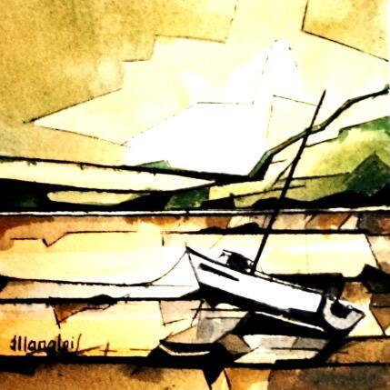 Gemälde Marée basse (vert) von Langlois Jean-Luc | Gemälde Figurativ Aquarell Marine