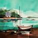 Painting Marée basse 2 (villa) by Langlois Jean-Luc | Painting Figurative Marine Watercolor