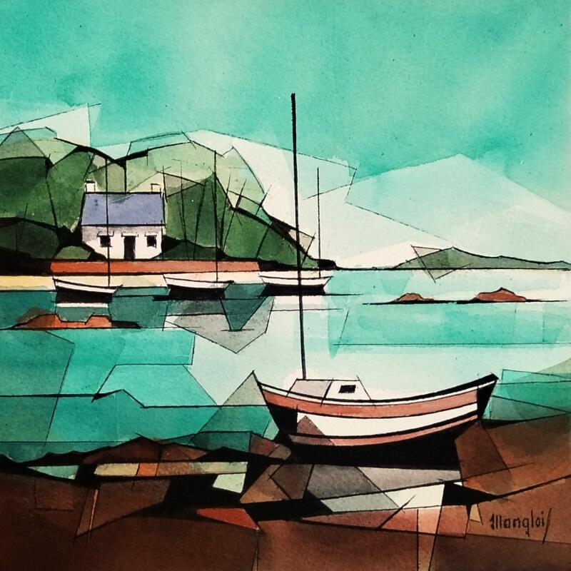 Painting Marée basse 2 (villa) by Langlois Jean-Luc | Painting Figurative Marine Watercolor