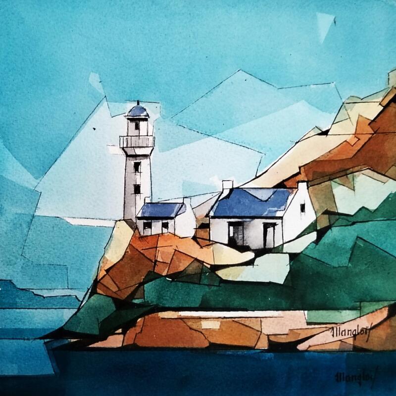 Gemälde Phare von Langlois Jean-Luc | Gemälde Figurativ Marine Aquarell