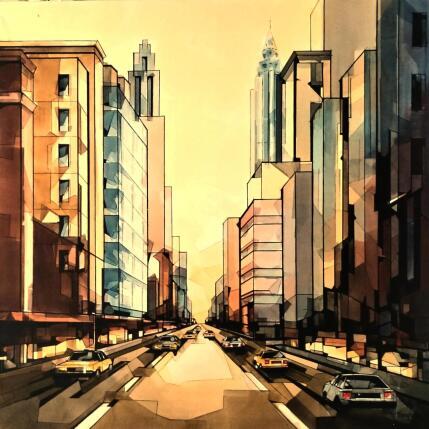 Painting New-York by Langlois Jean-Luc | Painting Figurative Watercolor Urban