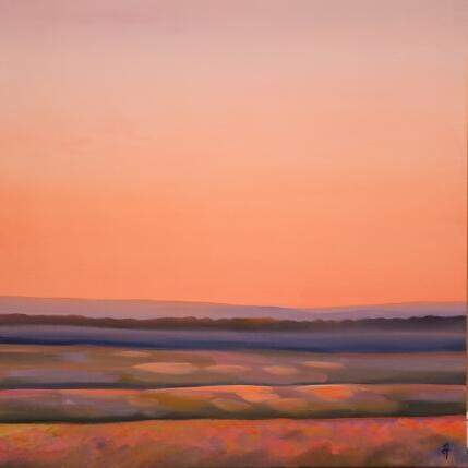 Painting PEACHY LIGHT OVER FLOWERS AND FIELDS by Herz Svenja | Painting Figurative Acrylic Landscapes