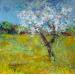 Peinture L'Amandier du champ d'en bas par Vaudron | Tableau Figuratif Paysages Gouache