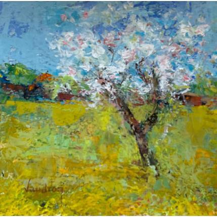 Peinture L'Amandier du champ d'en bas par Vaudron | Tableau Figuratif Gouache Paysages