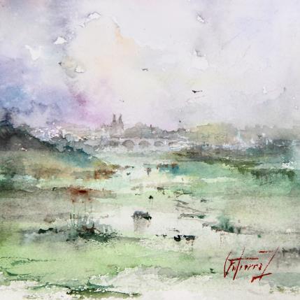Peinture La Loire à Tours par Gutierrez | Tableau Impressionnisme Aquarelle Paysages