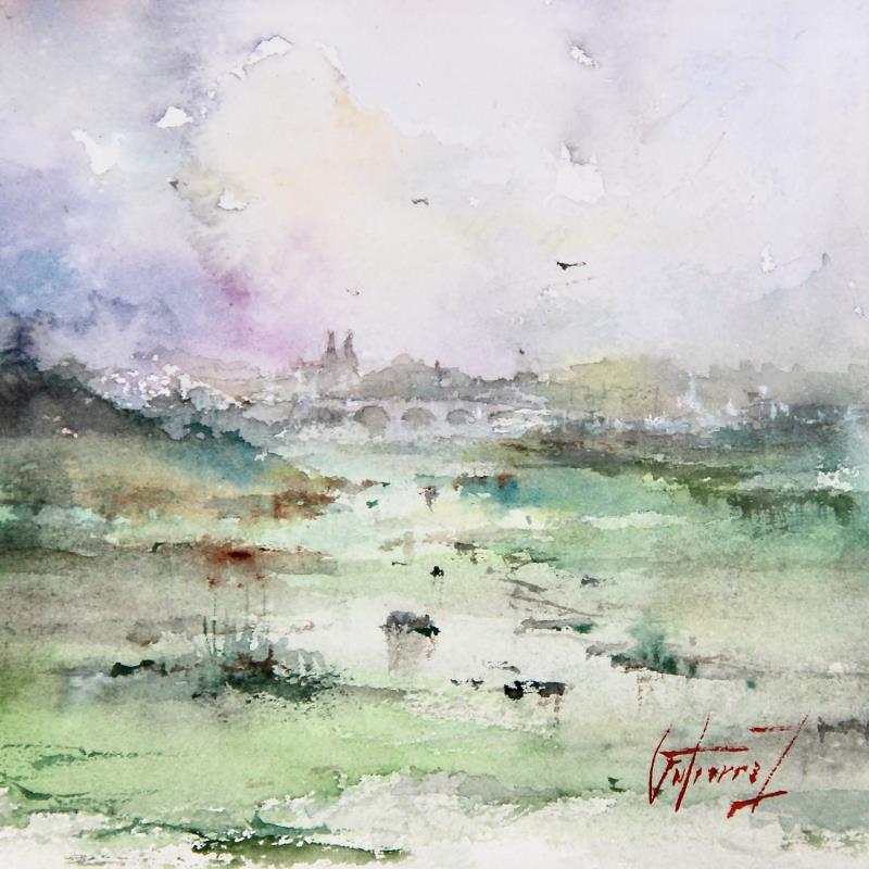 Painting La Loire à Tours by Gutierrez | Painting Impressionism Landscapes Watercolor