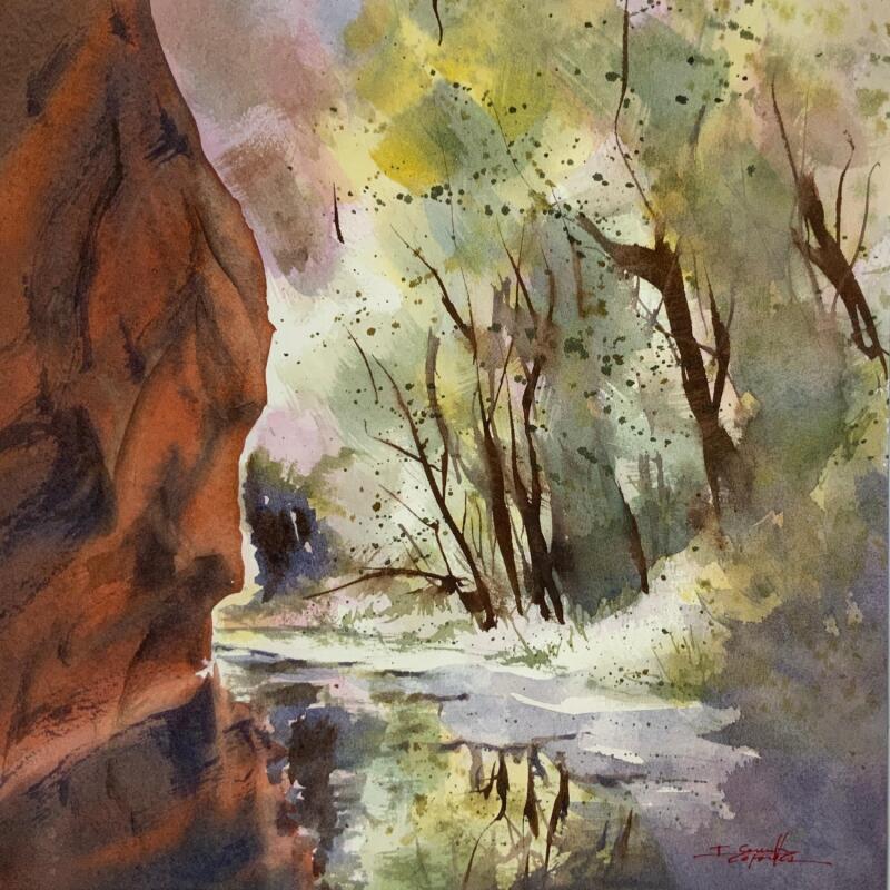 Painting Sedona 139 by Seruch Capouillez Isabelle | Painting Figurative Landscapes Urban Nature Watercolor