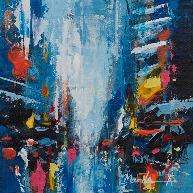 Painting Rainy Night by Mande | Painting Abstract Urban Acrylic
