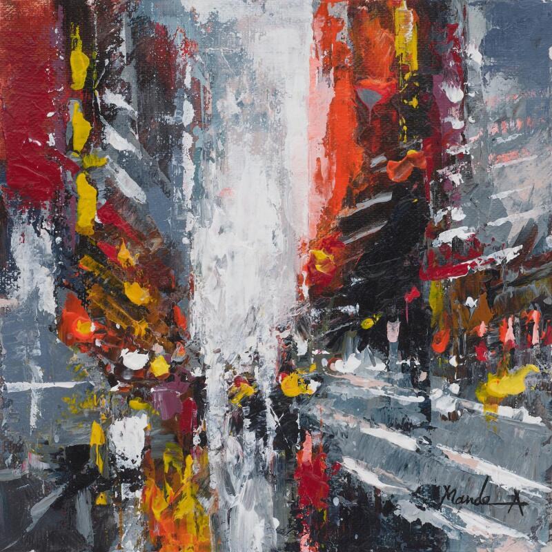 Peinture Rain Over Rue par Mande | Tableau Abstrait Urbain Architecture Acrylique