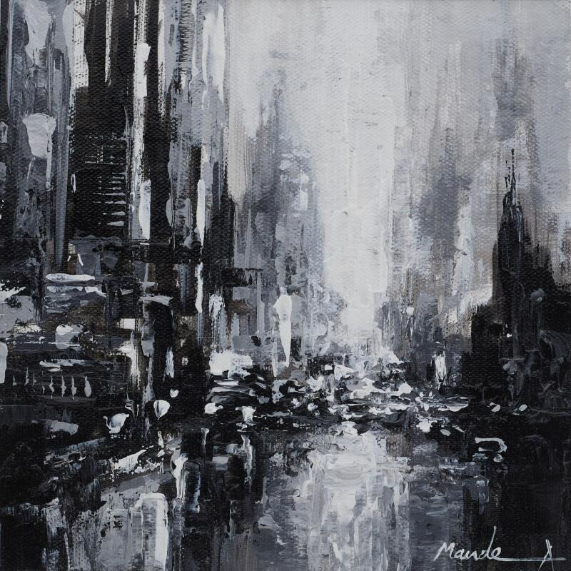 Gemälde Another day von Mande | Gemälde Abstrakt Urban Architektur Schwarz & Weiß Acryl