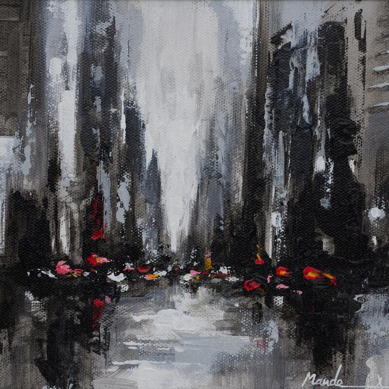 Peinture Into the Mist par Mande | Tableau Abstrait Urbain Architecture Noir & blanc Acrylique