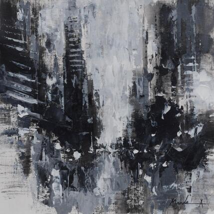 Painting Flow of the Street by Mande | Painting Impressionism Acrylic Architecture, Black & White, Urban