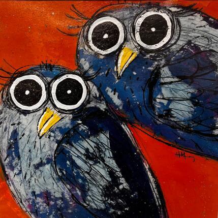 Peinture Waiting for night par Maury Hervé | Tableau Art Singulier Acrylique, Encre, Pigments, Sable Animaux