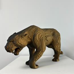 Sculpture Panthère by hozE | Sculpture Raw art Wood Animals