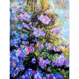 Peinture Fleur de rhodo et palmier par Amblard Florence | Tableau