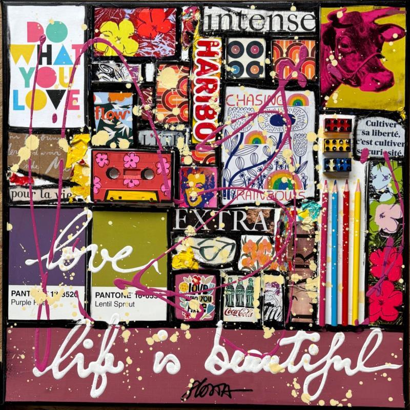 Painting Life is Beautiful by Costa Sophie | Painting Pop-art Acrylic Gluing Upcycling