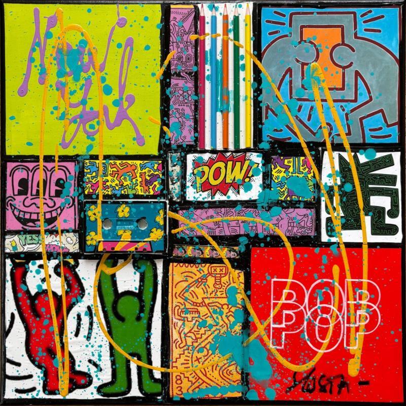 Painting Pop Ny (K. Haring) by Costa Sophie | Painting Pop-art Pop icons Acrylic Gluing Upcycling