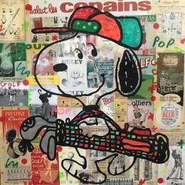 Painting Snoopy golfeur  by Kikayou | Painting Pop-art Acrylic, Gluing, Graffiti Pop icons