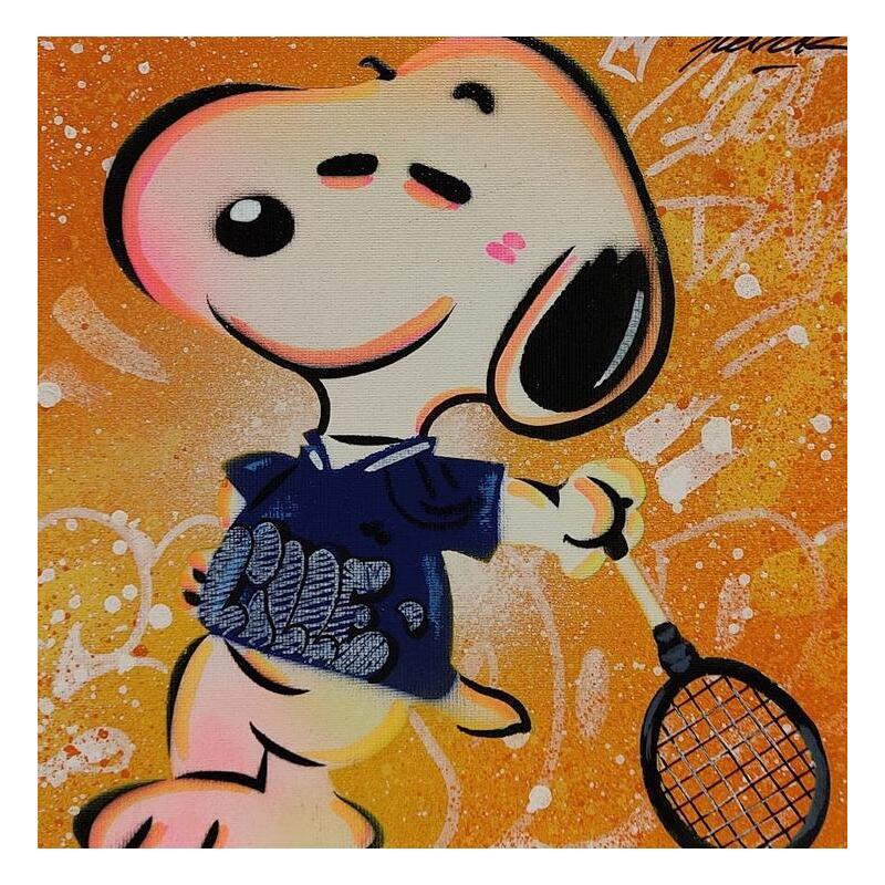 Gemälde Snoopy Tennis von Lemoine Mael | Gemälde Pop-Art Pop-Ikonen Graffiti Acryl