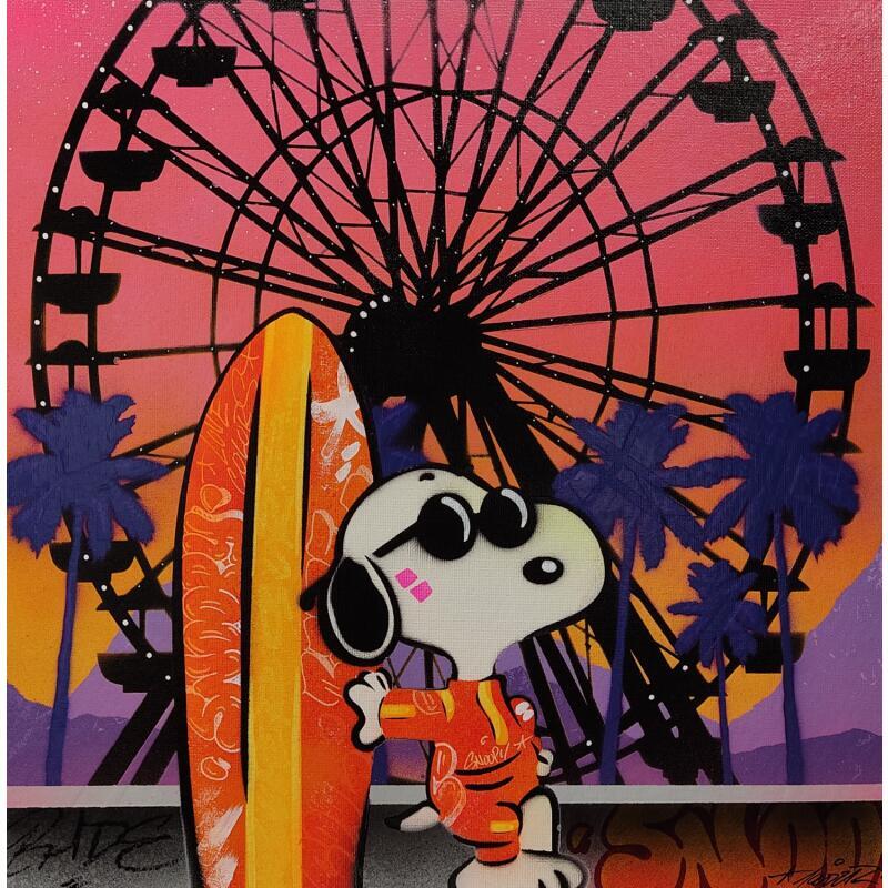 Painting Snoopy Surf Plage by Lemoine Mael | Painting Pop-art Pop icons Graffiti Acrylic