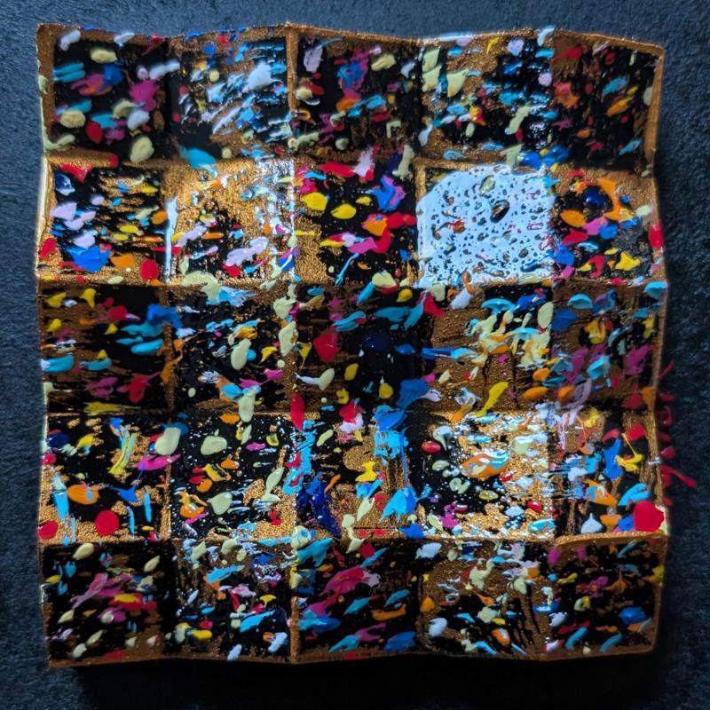 Peinture Bc5 touche facette  or bleu rouge par Langeron Luc | Tableau Matiérisme Bois Acrylique Résine