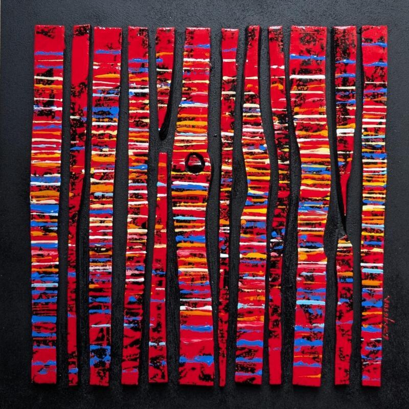 Painting Bc12 fine rouge bleu orange by Langeron Luc | Painting Subject matter Wood Acrylic Resin