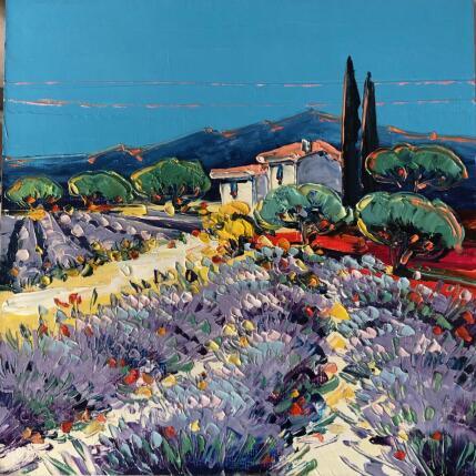 Painting Chemin dans les lavandes by Corbière Liisa | Painting Figurative Oil Landscapes