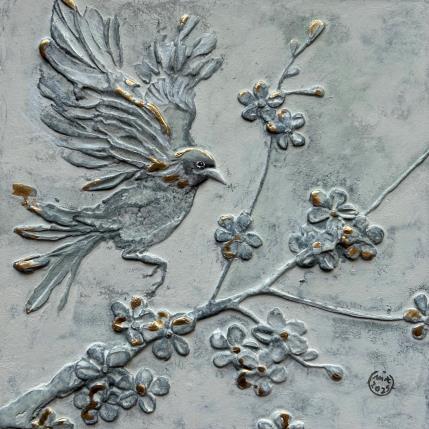 Painting Oiseau doré 1 by Trébucq Marion  | Painting Figurative Acrylic, Gold leaf, Oil Animals, Nature