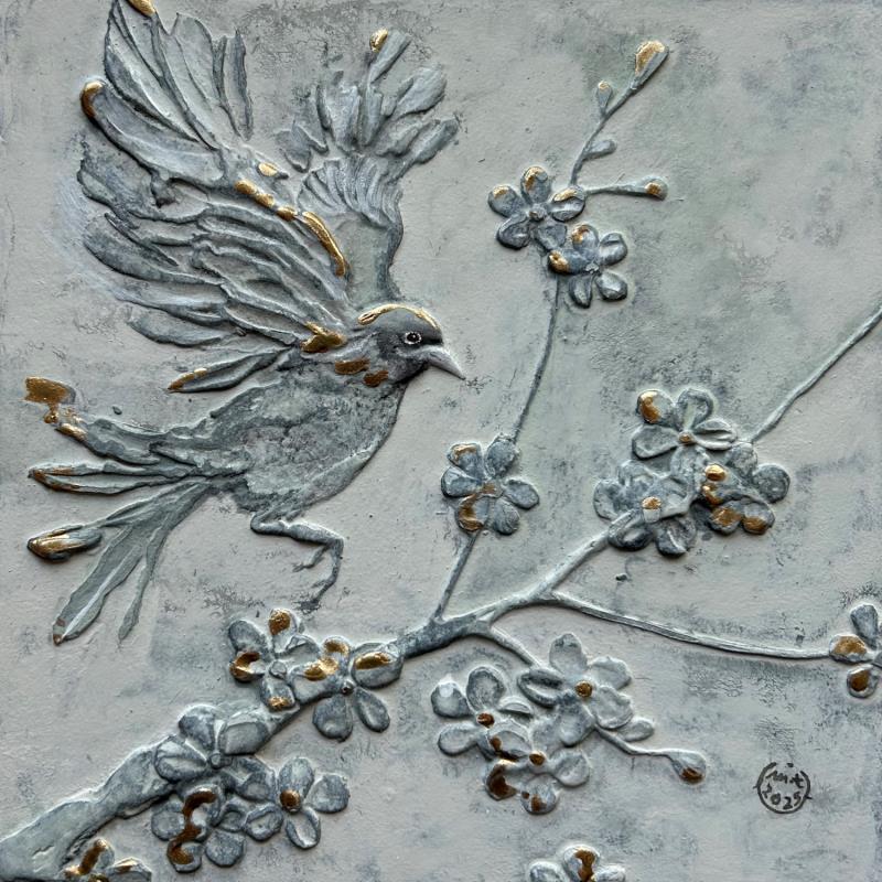 Painting Oiseau doré 1 by Trébucq Marion  | Painting Figurative Nature Animals Oil Acrylic Gold leaf