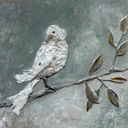 Painting Oiseau blanc 1  by Trébucq Marion  | Painting Figurative Acrylic, Oil, Silver leaf Animals, Nature