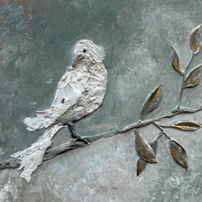 Painting Oiseau blanc 1  by Trébucq Marion  | Painting Figurative Nature Animals Oil Acrylic Silver leaf