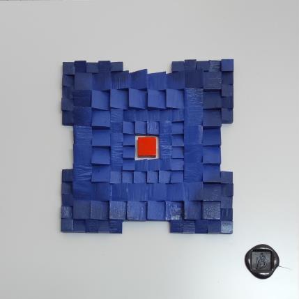Painting Blue Diamond by Bauquel Véronique | Painting Abstract Acrylic, Gluing, Wood Minimalist