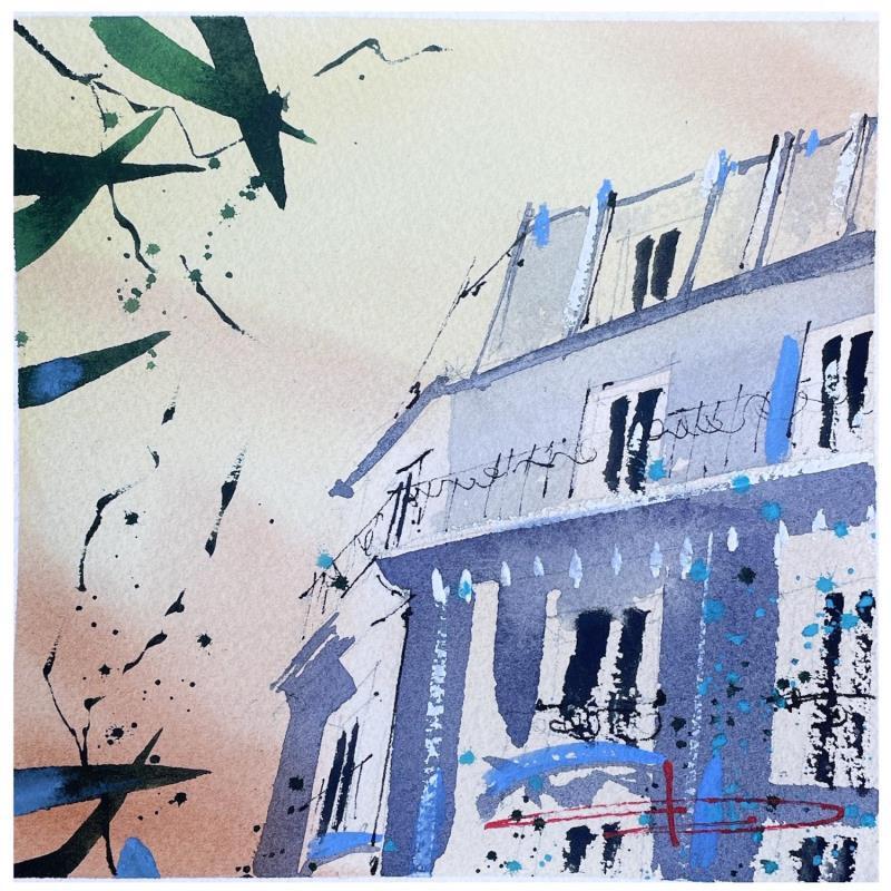 Gemälde À la recherche du temps parisien von Bailly Kévin  | Gemälde Figurativ Urban Architektur Aquarell Tinte