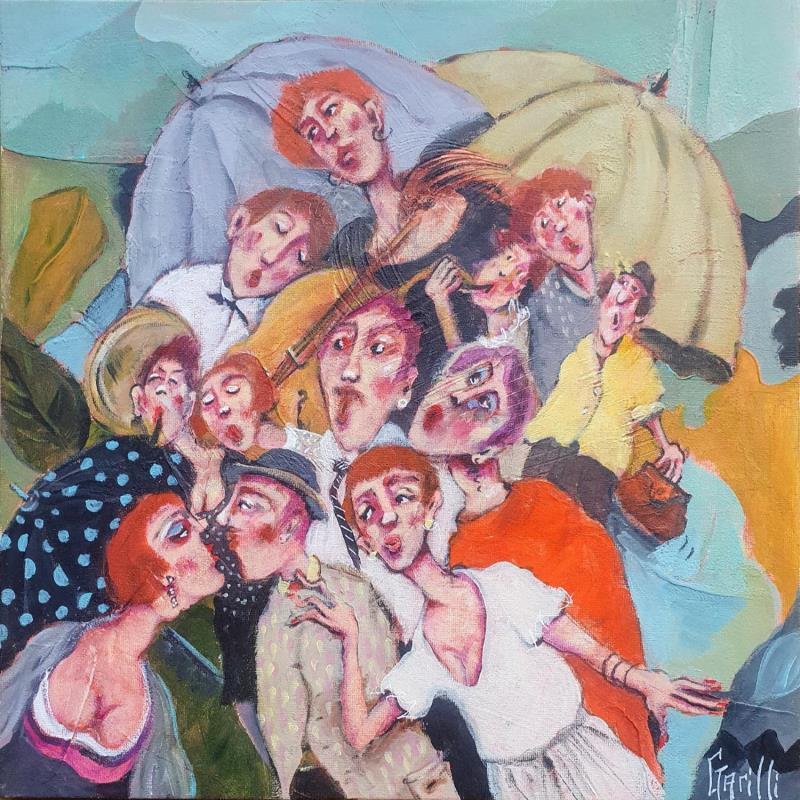 Gemälde Chantons sous la pluie  von Garilli Nicole | Gemälde Figurativ Alltagsszenen Acryl